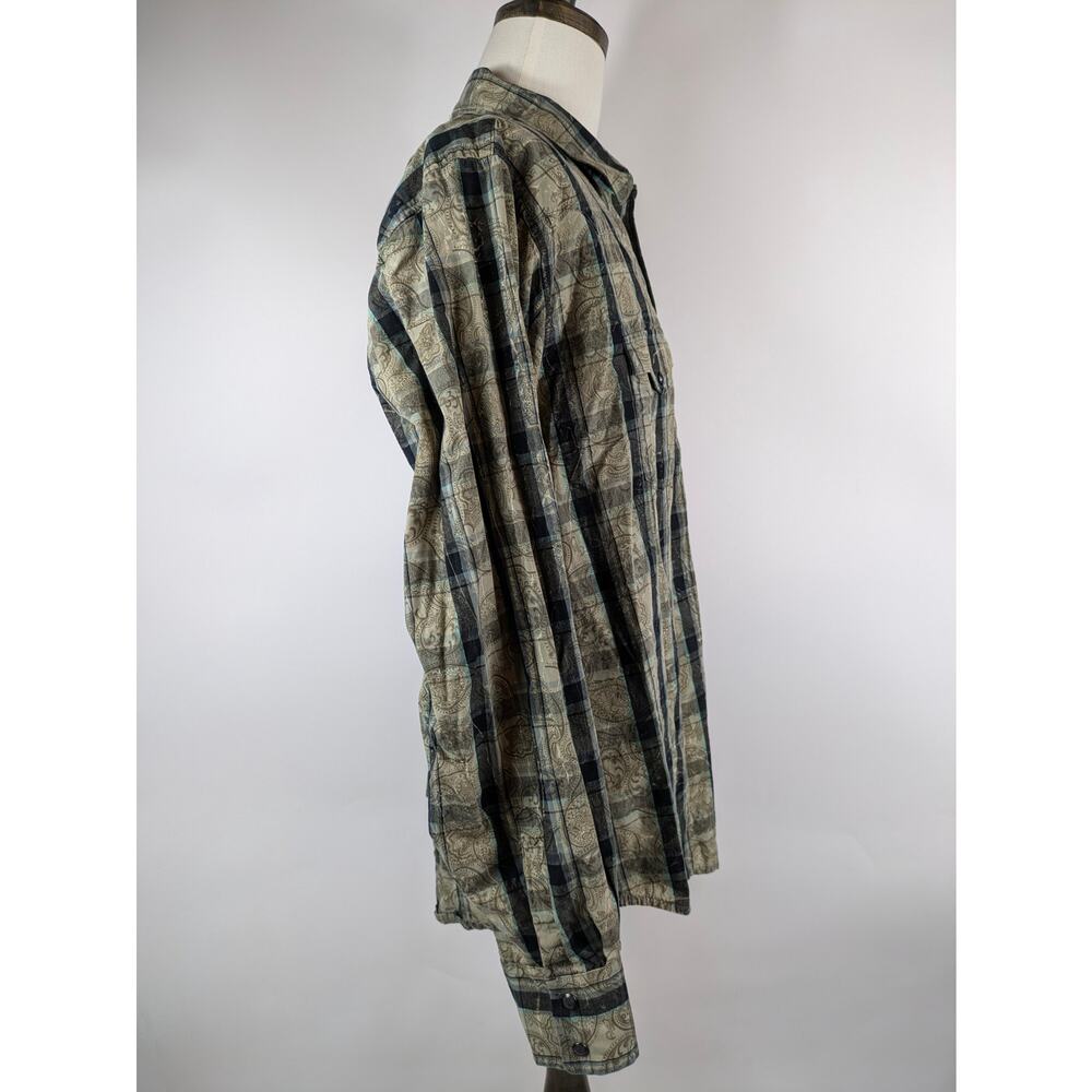 Wrangler Retro Mens XL Shirt Black Pearl Snap Paisley Plaid Button Up Pocket Top - Picture 4 of 12